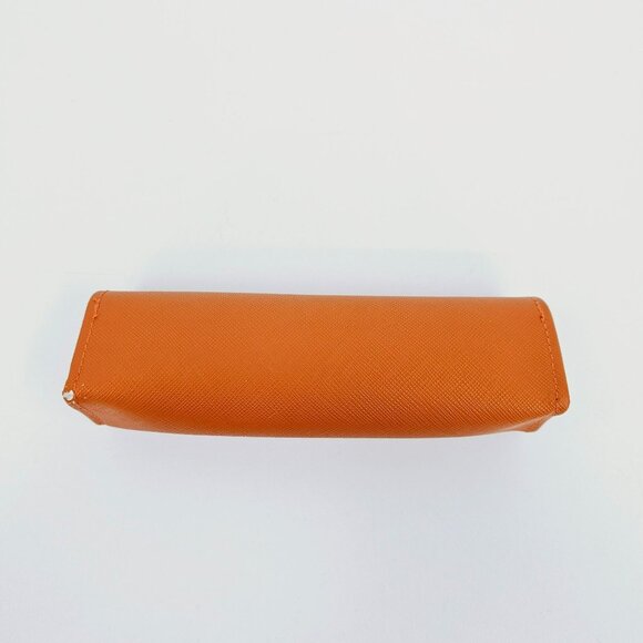 Tory Burch Glasses Case Orange Saffiano Leather Gold Metal Logo Designer Stylish - Picture 6 of 8